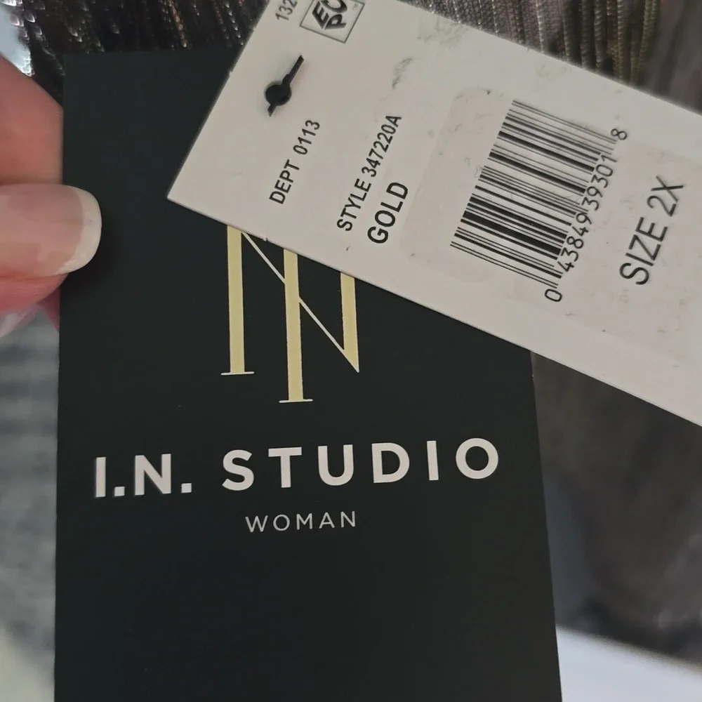 I.N. Studio Gold Blsck Metallic Evening Sheer Cardigan cover up jacket NEW - Picture 5 of 6